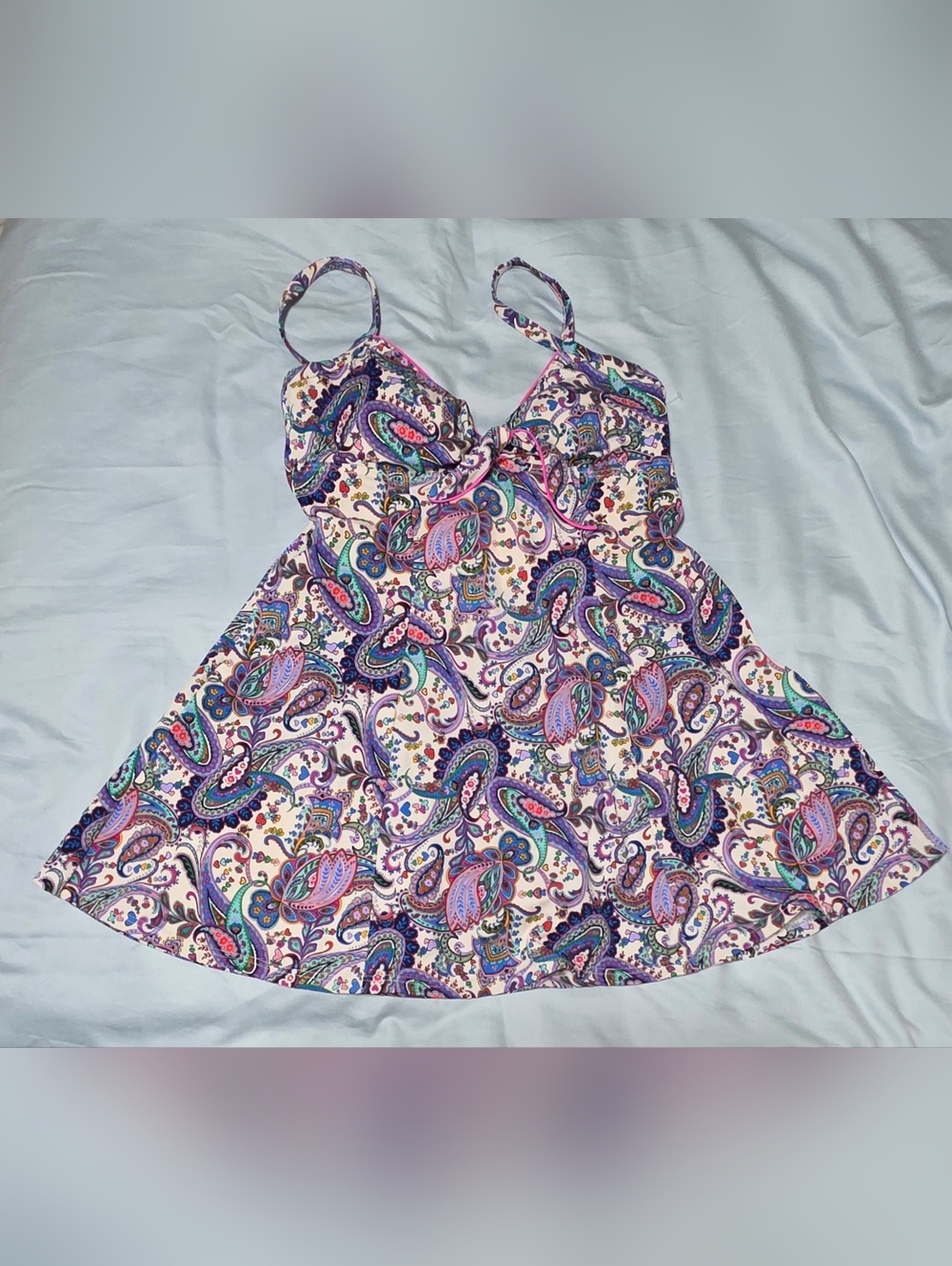 Fit 4U Paisley One Piece Swimdress Pink & Purple Women's Size 14